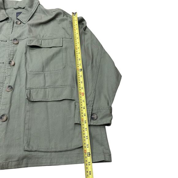 Primark Chore Jacket Women's Large 10-12 Green Utility Military Barn Button Down - Picture 5 of 6